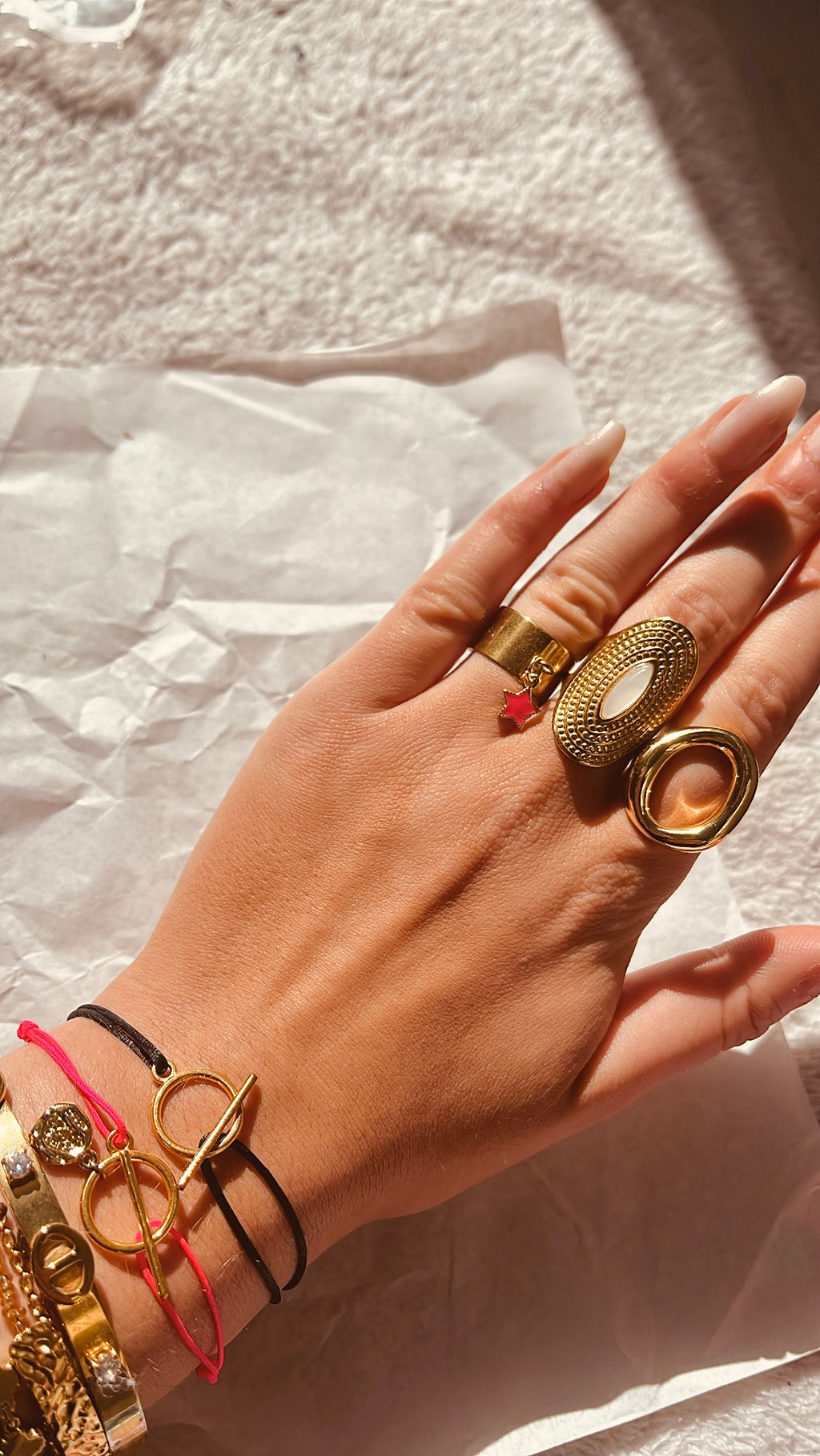 bracelet cordon rose et doré